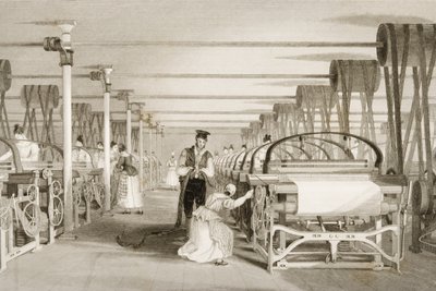 Weaving on Power Looms, Cotton Factory Floor, engraved by James Tingle c.1830 by Thomas Allom